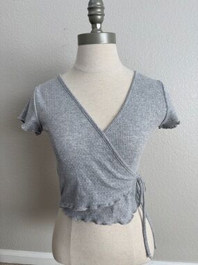 Altar'd State Light Gray Ribbed Wrap Crop Top